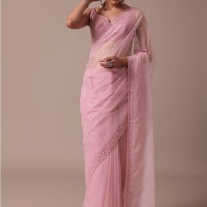 Pink Embroidered Organza Saree Pre-Stitched with Blouse KALKI